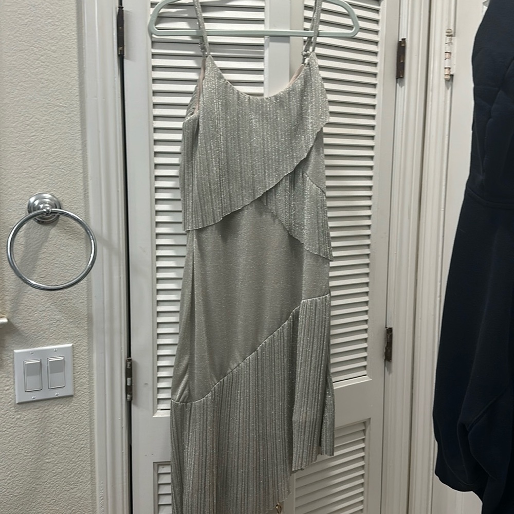 Anthropologie Adelyn Rae Metallic Tiered Ruffle Midi Dress